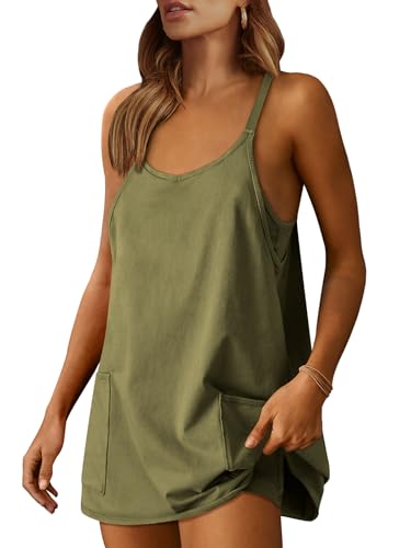 ANRABESS Women Summer Mini Romper Dress Workout Tennis Active Sports Athleisure Outfits built in Shorts Trendy Vacation Army Green Small