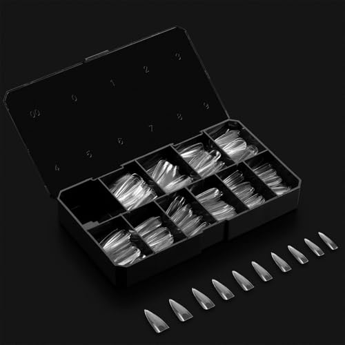Apres Nail Gel-X Natural Stiletto Long Box of Tips, 500 Gel-X Tips, Soft Gel Tips, 10 Sizes 0-9, No Size 00 Included