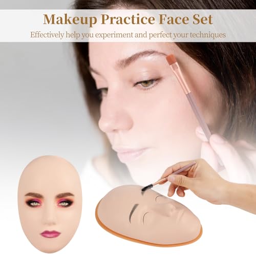 Silicone Mannequin Face Set - 8 Pcs, Practice Face Board, 8 Makeup Brushes for Permanent Makeup & Art Creation