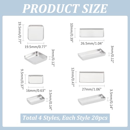 PH PandaHall 80pcs Empty Metal Pans 4 Size Aluminum Empty Eyeshadow Pans Rectangle Palette Pan DIY Blush Lipstick Palette for Makeup Cosmetic, 0.7~1x0.3~0.7 Inch, Non-Magnetic