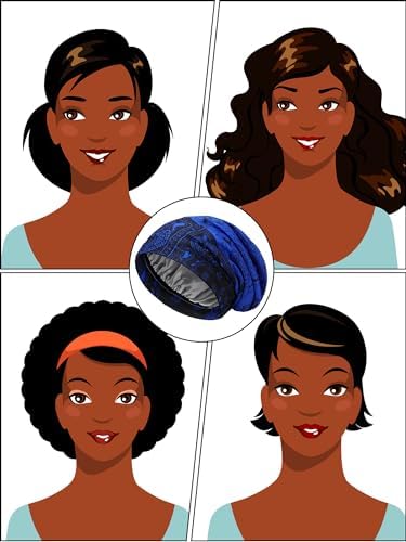 Sintege 6 Pcs Satin Lined Bonnet Sleep Cap for Women Men African Silk Soft Beanie Hair Sleep Wrap for Natural Curly Braids