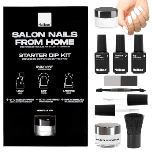 Nailboo Here's a Tip Premium Dip Nails Starter Kit, Nail Powder Dip Kit for DIY At Home Manicure, Includes Dipping Powder and Liquids, White