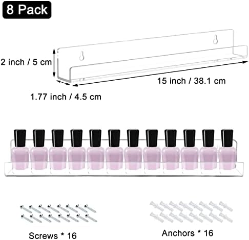 8 Pack Wall Mounted Shelf,Clear Acrylic Nail Polish Organizer Display, Wall Rack Nail Supplies for Nail Techs