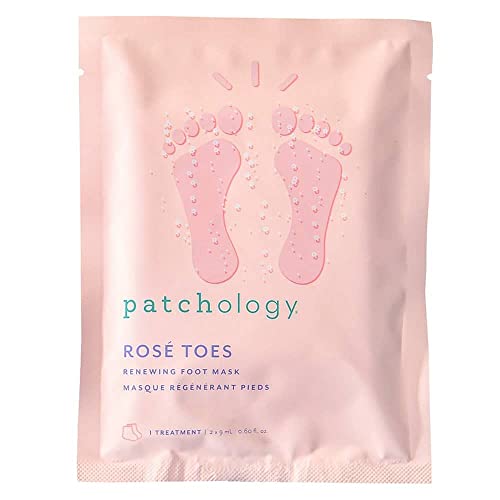 Patchology Rosé Toes Moisturizing Foot Mask – Shea Butter & Strawberry Scented Booties for Dry, Cracked Feet, Disposable Spa Socks with Resveratrol for Soothing Foot Care, Self-Care Essentials