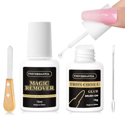 Gel Nail Glue and Nail Glue Remover Kit，Strong Nail Glue Quickly Nail Glue Remover for Press on Acrylic Nails Tips，Nail Glue Gel for Fake Nail Kit