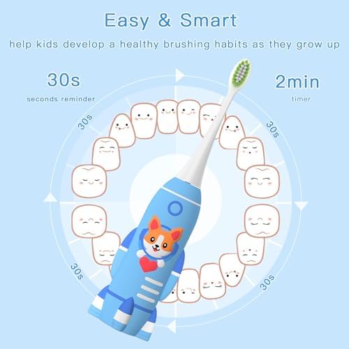 Kids Electric Toothbrushes u Shaped - Rechargeable Rocket Toothbrush, Electric Toothbrushes for Boys Age 2-6 2 Mins Timer, 6 Modes, 4 Brush Heads.