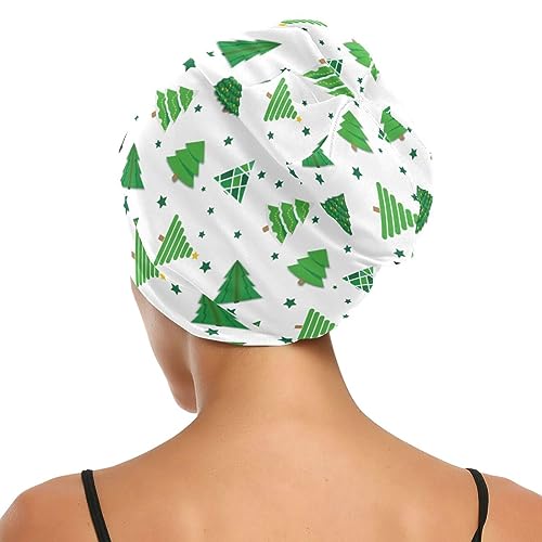 Satin Bonnet Wrap for Sleeping - Lined Sleep Cap for Curly Hair Women & Men - Christmas Trees