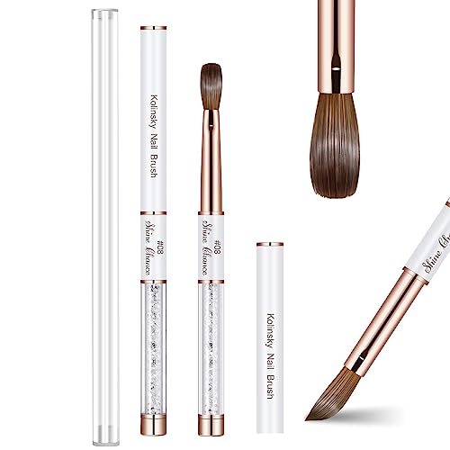 Acrylic Nail Brush Size 8, 100% Real Kolinsky Art Nail Brush for Acrylic Powder Application, Handmade Women Manicure Nail Extension Tool for Professional DIY Home Salon and Beginners