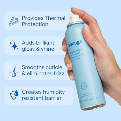 AQUAGE Beyond Shine, Fine-Mist Silkening and Glossing Spray, Creates Shine, Thermal-Pressing Product that Polishes, Silkens, and Smooths Curly Texture, 4.6 fl. oz