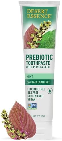 Desert Essence Prebiotic Plant-Based Whitening Toothpaste - Mint - Oral Care with Inulin, Perilla Seed & Aloe - Vegan, Fluoride Free, Non-GMO, Gluten-Free, Cruelty-Free - 6.25 oz