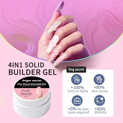 Solid Builder Gel for Nails Kit 15g– 4-in-1 Solid Builder Gel for Nail Extension & Art, Mirror Powder Effects, Easy Mold Design (Set A)