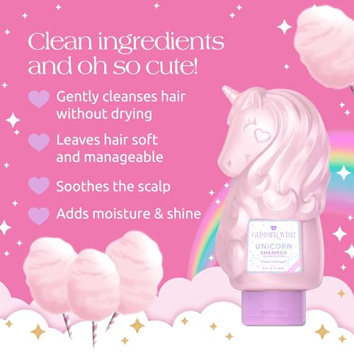Glimmer Wish Unicorn Kids Shampoo, Paraben and Sulfate Free Shampoo for Soft and Manageable Hair, Kids Hair Care, Cotton Candy Scent, 12 Fl Oz