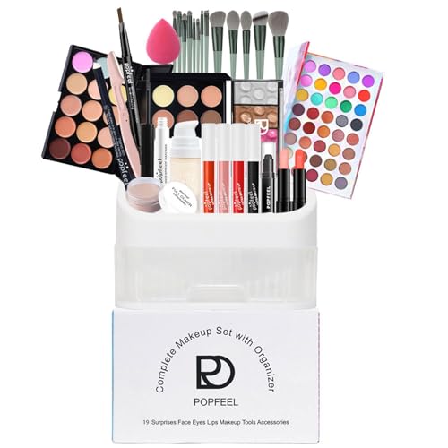 All in One Makeup Kit for Women Full Kit Girls Makeup Gift Sets Xmas Essential Bundle Include Eyeshadow Palette Lipstick Blush Concealer Eyeliner Mascara Foundation Brush Eyebrow Pencil