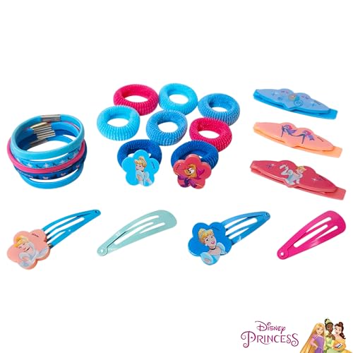Luv Her Girls' Hair Accessories Set - 20 Pack Featuring Disney Cinderella - Includes 3 Barrettes, 4 Snap Clips, 5 Elastics, 8 Terry Ponies - Everyday Wear, Special Occasions, Ages 3+