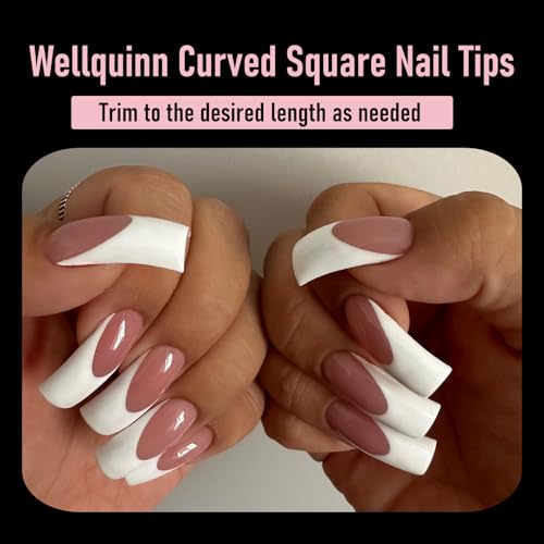 Curved Square Nail Tips Press on Full Cover Nails, Extra Curve Clear XXL Square Nail Tips Long XL Acrylic Fake Nails Extension, French False Nail 12 Sizes 240pcs