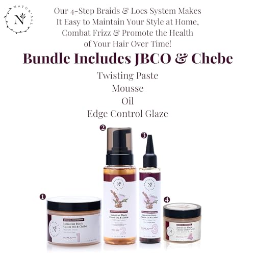 NaturAll Jamaican Black Castor Oil & Chebe Braiding Gel – Protective Hair Braiding Gel for Locs, Edge Control, Taming Frizz & Twisting– Strong Hold Braid Balm for Dreadlocks, Retwists No Flaking 8 Oz.