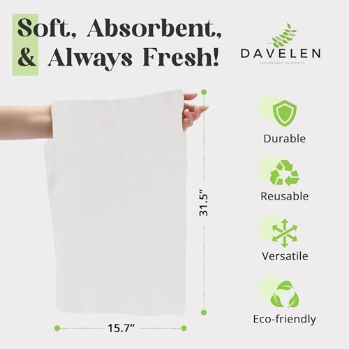 DAVELEN Disposable Large Luxury Towels (50-Count) Spa and Salon Quality Softness for Guests, Clients | Hair, Face, Body Use | Luxurious Comfort, Ecofriendly | Towels Size: 31.5” x 15 (white)