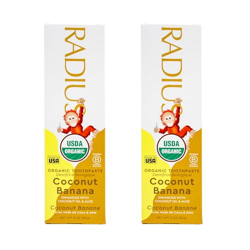 RADIUS Children's Toothpaste, Coconut Banana, 3 oz, Non-Toxic Chemical-Free Gluten-Free, Designed to Improve Gum Health & Prevent Cavities, Pack of 2