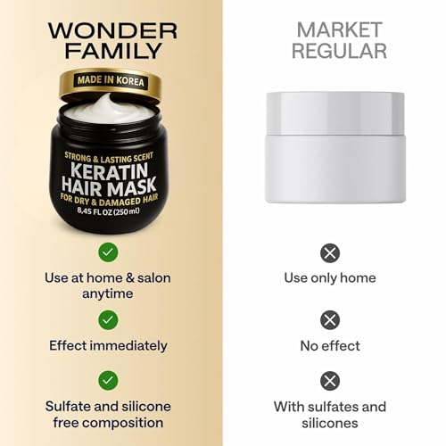 Keratin Hair Mask for Dry Damaged Hair and Growth – Korean Hair Care Mask with Biotin, Hair Gloss & Moisturizer – Deep Conditioning Hair Treatment for Frizzy, Curly, Bleached & Color Treated Hair