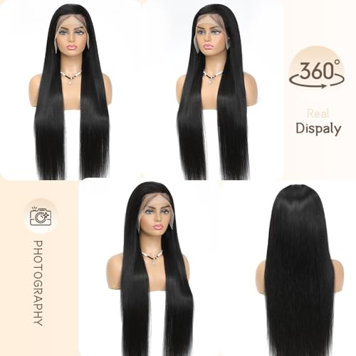 Real Human Hair wig 13x6 Lace Front Wigs Human Hair Pre Plucked 28 Inch Straight Human Hair Wig with Baby Hair 200% Density HD Lace Front Wigs Frontal Glueless Wigs for Women