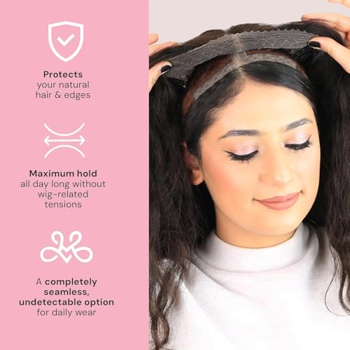 MILANO COLLECTION LaceTop Grip Comfort Band for Toppers Hair & Wiglets, NonSlip, Glueless Velvet Wig Band for Large Base Hairpieces, Adjustable Top Grip for Hair Topper & Wigs, Brown, Large