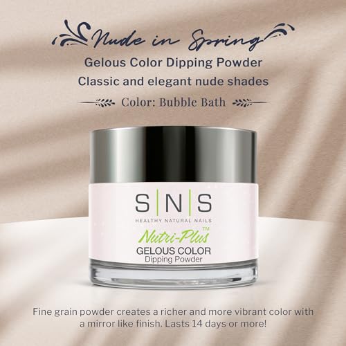 SNS Nail Dip Powder, Gelous Color Dipping Powder - Bubble Bath (Natural, Nudes/Pastel, Cream, Shimmer) - Long-Lasting Dip Nail Color Lasts 14 Days - Low-Odor & No UV Lamp Required - 1oz