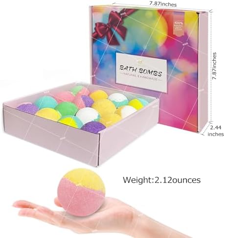 Bath Bombs for Women, Present Birthday Gifts Set, 16 Colorful &Scent, Natural Safe & Non-Toxic, Bubble Bath, Shower Bombs with Shea Butter, Bath Salts for Spa Relaxing, for Mom Girlfriend Wife