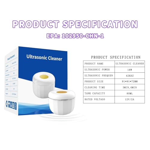 Portable Ultrasonic Retainer Cleaner 80mL,Cleans with just water,42kHz Mini Jewelry Cleaning Machine for all Dental Appliances,Jewelry,Diamonds,Aligner,Whitening Trays,Night Dental Mouth Guard