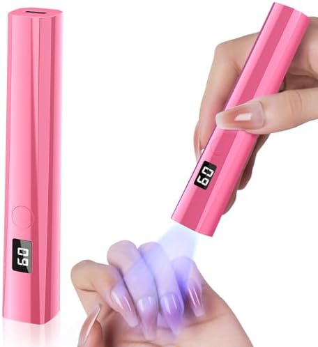 Handheld UV Nail Lamp, 5W Sparkly UV Light for Gel Nails, Portable LED Nail Lamp, Mini Nail Dryer with LCD Screen, USB Nail Light for Fast Curing (Pink)