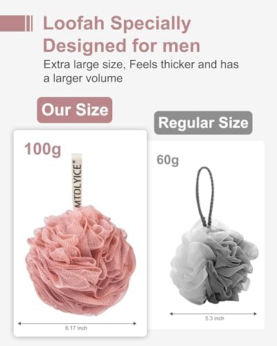 Loofah Sponge, XXL Large Loofah 100g 4 Pack, Bath Sponge Soft Mesh Shower for Men, Body Scrub, Shower Pouf Bath Accessories, for Body Wash, Soap (Red Soil)