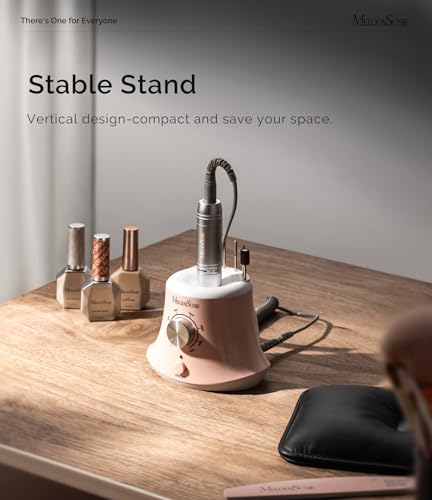 MelodySusie Electric Nail Drill with Foot Pedal, 30000RPM Professional Nail File Bits & Sanding Bands Kit for Acrylic & Gel Nails, Efile Nail Drill Set for Manicure Pedicure Polishing, Scarlet Pink