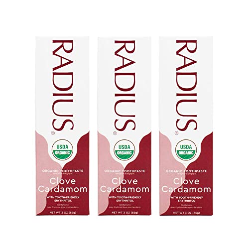 RADIUS Toothpaste, Clove Cardamom, 3 oz, USDA Organic Non-Toxic Chemical-Free Gluten-Free, Designed to Improve Gum Health & Prevent Cavities, Pack of 3
