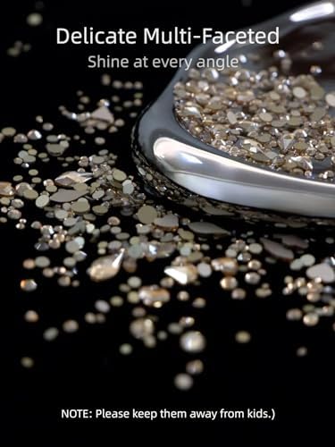 Gold Rhinestones for Nails, 6080Pcs Gold Nail Art Rhinestones Kit, 3D Flatback Crystals Diamonds for Nail Art Design, Mix Sizes Nail Charms and Gems(Picking Pen and Tweezers Included)