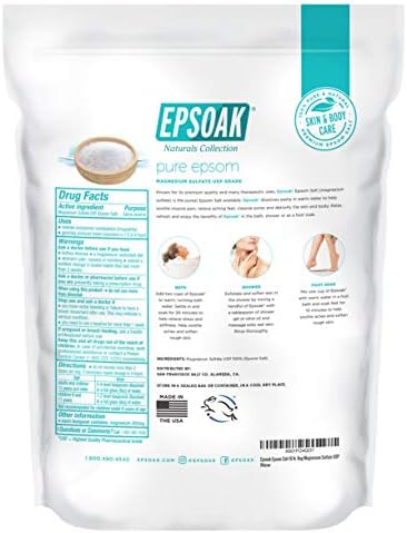 Epsoak Epsom Salt 19 lb. Magnesium Sulfate USP, Resealable Epsom Salt Bulk Bags Unscented, Made in The USA, Cruelty-Free Certified
