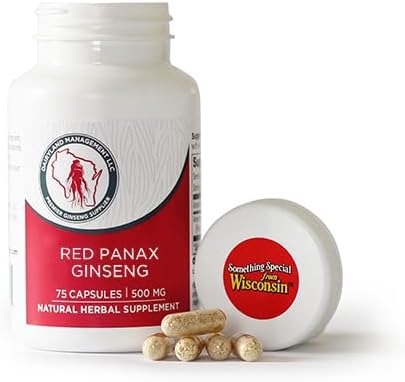 100% Authentic Korean Red Panax Ginseng Capsules -500 mg. Potent Ground Ginseng Root Extract Powder - No Fillers, Binders or Other Additives. (75 ct)