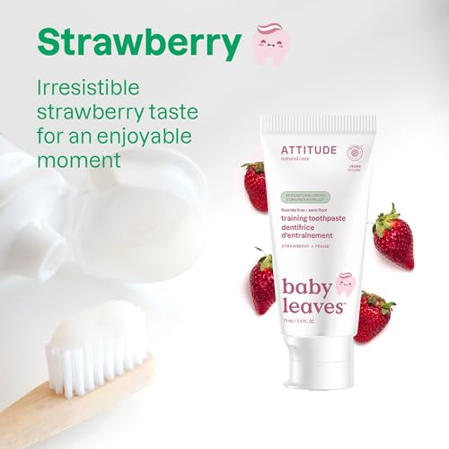 Attitude Baby and Child Fluoride-Free Training Toothpaste, EWG Verified, Naturally Derived Ingredients, Vegan, Strawberry, 2.6 Oz