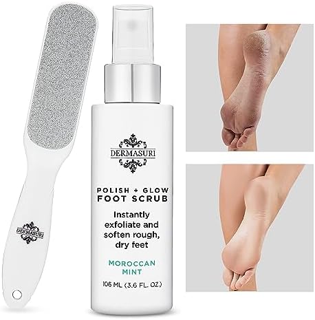 Dermasuri Callus Remover Foot Scrub - Exfoliating Feet Spray-on Formula and Reusable Deluxe Sole File - Dead Skin Remover, Callus Rasp, Scrubber, Peel & Soften Cracked Heels - Deluxe Pedicure Spa Kit