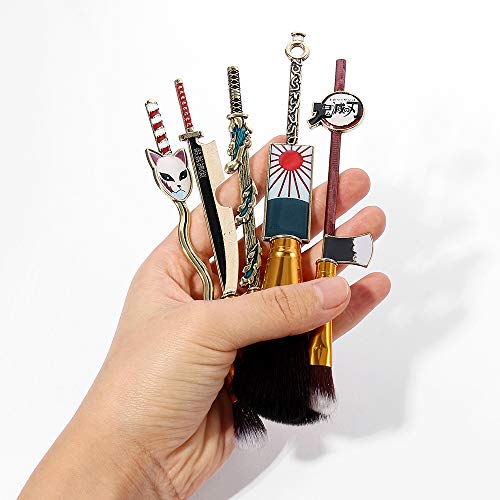 Demon Anime Makeup Brushes Set - 5pcs Kimetsu Yaiaba Peripheral Makeup Brushes Nezuko Tanjirou Metal Handle Makeup Tools Gift for Fans