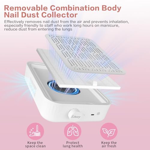 Nail Dust Collector, Rechargeable & Cordless Dust Collector for Nail Tech with Reusable HEPA Filter, Extractor Dust Suction Machine for Acrylic Nails Polishing at Nail Salon & Home Use