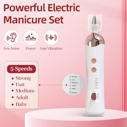 Cordless Electric Nail File Set, Portable Electric Nail Drill Machine,Professional Manicure Pedicure Kit, 5 Speeds Hand Foot Care Tool for Calluses, Thick Nails, Grind, Trim, Polish