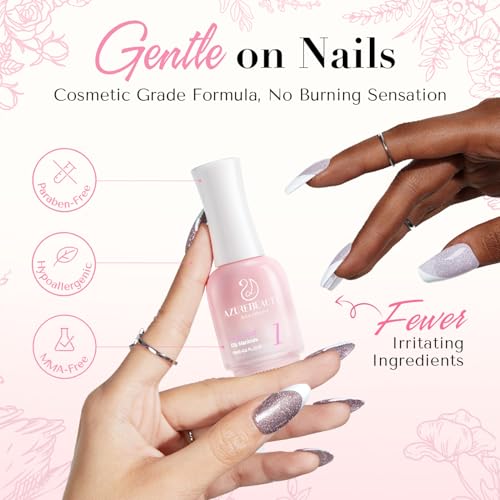 AZUREBEAUTY Low Odor Dip Powder Liquid Set, 15ml/0.5oz Upgraded Clear Base, Activator, Top Coat & Brush Saver,No Lamp Needed for Nail Kit