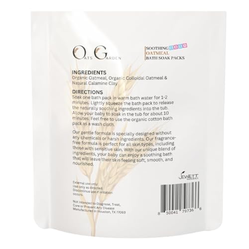 Oats Garden - Baby Oatmeal Bath Soak - Organic Oatmeal, Colloidal Oatmeal & Calamine Clay for Eczema Relief - No Mess Soak Bags, 10 Pack (1 oz each) - Soothes Irritated Skin for Babies & Children