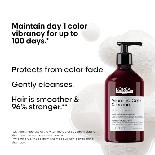 L'Oréal Professionnel Paris Vitamino Color Spectrum Shampoo - Maintains Day 1 Color Vibrancy, Provides Ultra High Glass Shine For All Colored Hair, Gently Cleanses & Nourishes, Color Toning Shampoo