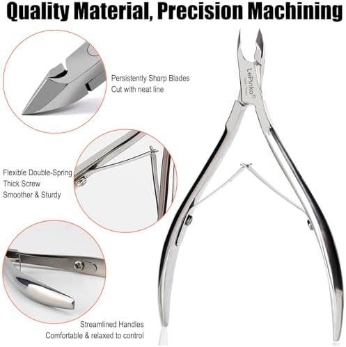 LePinko Professional Cuticle Trimmer kit, Super Sharp Dead Skin Clipper, Labor-saving Cuticula Remover for Fingernail Toenail, Manicure Pedicure Tool for Women Men, Home Salon Use, 7mm Jaw