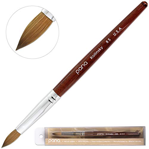 PANA Pure Kolinsky Hair Bristles Acrylic Nail Brush Oval Crimped Shaped Mahogany Wood Handle Professional Salon Quality (Size 8, Mahogany)