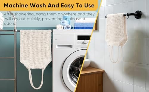 Natural Sisal & Ramie Exfoliating Body Scrubber for Shower with Handle（2pcs） - Deep Cleanse Back Scrubber, Scrub Spa Tool for Glowing Skin & Whole Body Care (2pcs)