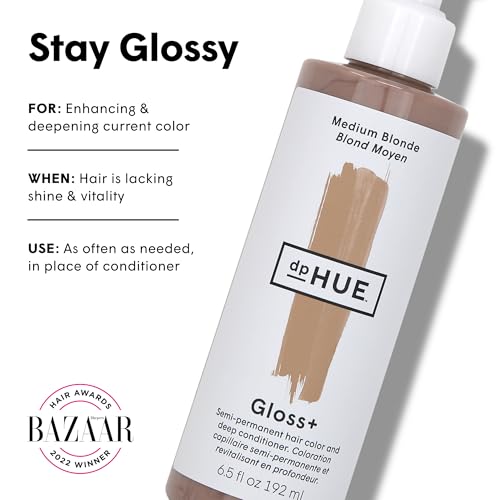 dpHUE Gloss+, Medium Blonde - 6.5 oz (8-12 Applications) - Semi-Permanent Hair Color & Conditioner - Lasts Up to Eight Washes - Paraben, SLS & SLES Sulfate Free - Vegan, Leaping Bunny Certified