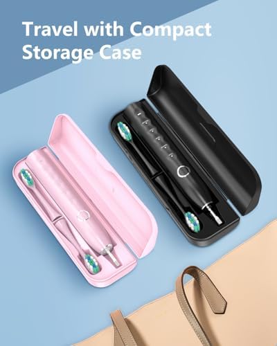 Rtauys Electric Toothbrush for Adults and Kids, Wireless Rechargeable Tooth Brush with 8 Replacement Heads, One Charge for 120 Days, 5 Modes Toothbrush with Travel Case, Black