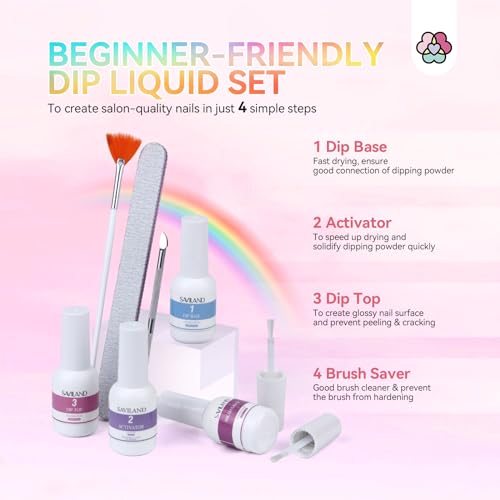 SAVILAND Dip Powder Nail Kit - 20 Summer Neon Colors with Base/Top/Activator/Brush Saver, Dipping Powder System for Starter with Keratin & Vitamin E Formula for Long-Lasting Home Manicure
