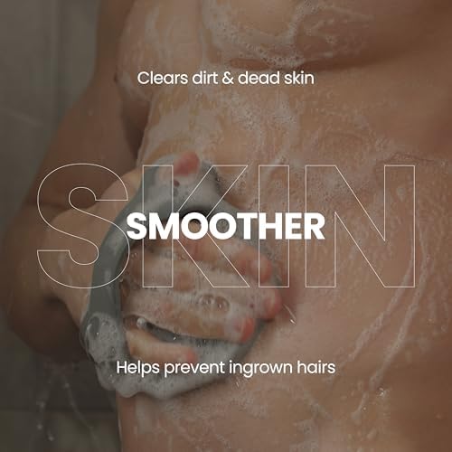 Shower Scrubbers for Men Shower Exfoliating Body Scrubber, Ergonomic Silicone Body Scrubber, Reusable, Hygienic Bath Loofah for a Smooth Skin, Gray